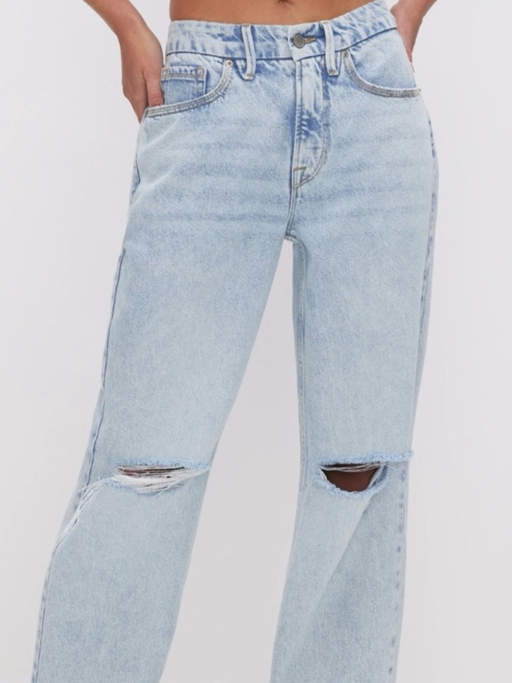 Good American Good 90’s relaxed fit Distressed Straight-Leg Jeans - Picture 5 of 13
